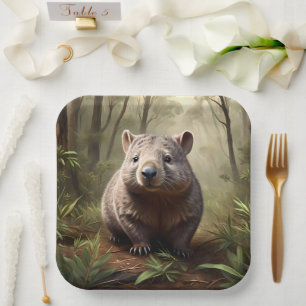 "Versteckt in Bush: Eine Aussie Wombat im Wilden" Pappteller