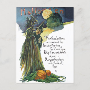 Versteckte Hexe mit Halloween-Gedicht Postkarte