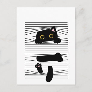 Versteckte schwarze Katze Süß Lustig Minimalistisc Postkarte