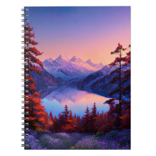 Versteckter See in den Bergen bei Twilight Notizblock