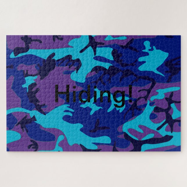Versteckter Text Dunkelblau Lila Camouflage Puzzle (Horizontal)