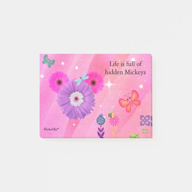 VERSTECKTES MICKEY Frühlings-Blume POST-IT Klebezettel (Vorderseite)