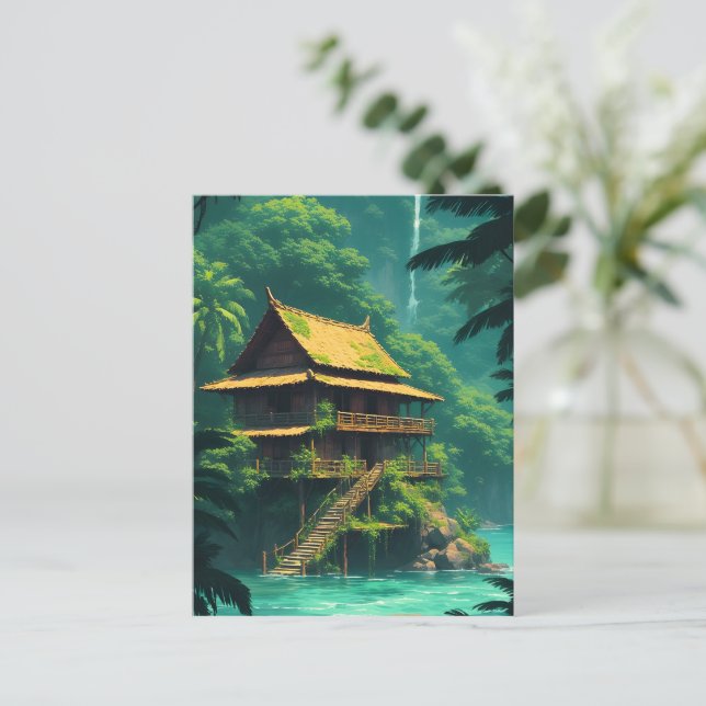 Verstecktes Rumah im Regenwald Postkarte (Stehend Vorderseite)