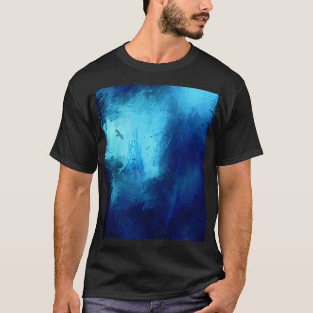 Verstecktes Schloss in blauem Wald T-Shirt (Vorderseite)