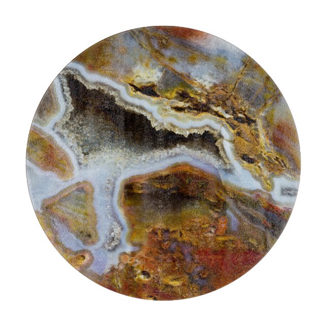 Versteinertes Holz mit Kristallen Schneidebrett (Vorderseite)