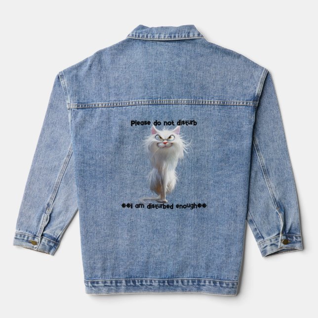 Verstörte weiße verschwommene Katze "Nicht stören" Jeansjacke (Rückseite)