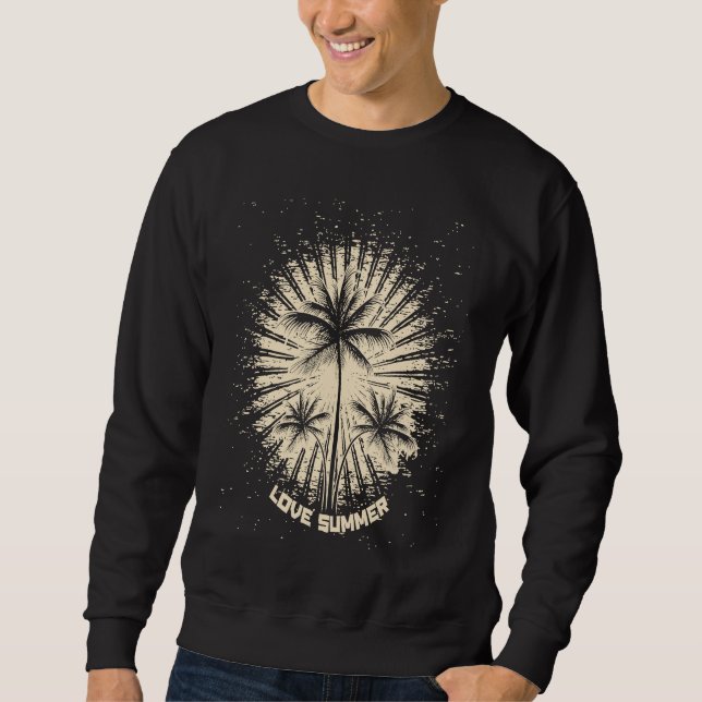 Verstörter tropischer Vintager Retro-Sonnenunterga Sweatshirt (Vorderseite)