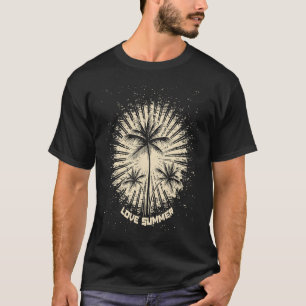 Verstörter tropischer Vintager Retro-Sonnenunterga T-Shirt