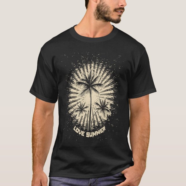 Verstörter tropischer Vintager Retro-Sonnenunterga T-Shirt (Vorderseite)