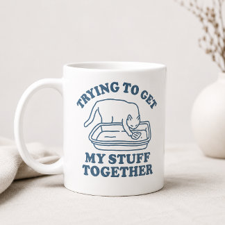 Versuche, mein Zeug zusammenzubekommen Katze Kaffeetasse