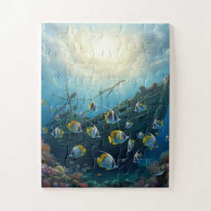 Versunkenes Schiff und Fischschwarm Puzzle