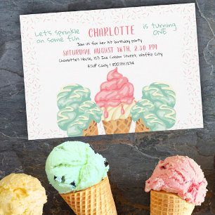 Verteilen Sie den Spaß Eiscreme 1. Geburtstag Einladung