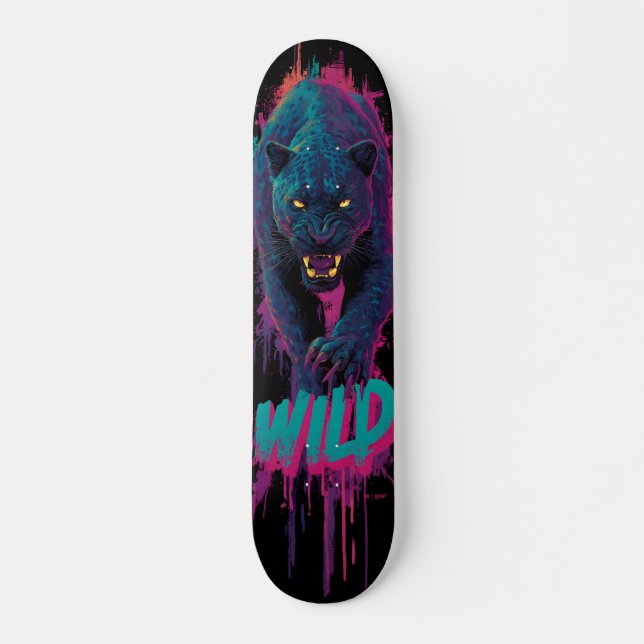 Vertical, Aggressive Black Panther Illustration Skateboard (Vorne)