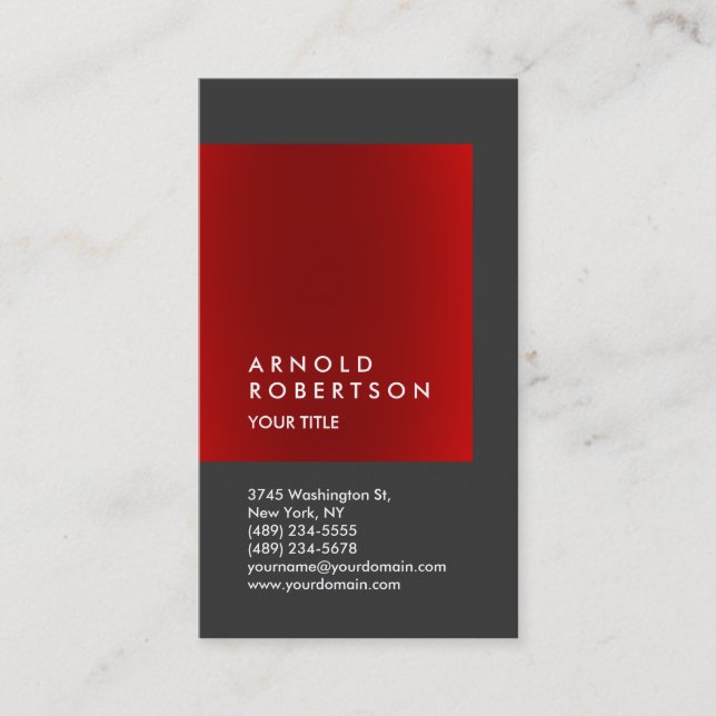 Vertical Beruflich Business Card: Red Gray Trend Visitenkarte (Vorderseite)