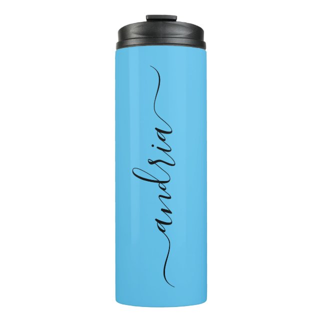 Vertical Black Script Name, Sky Blue Thermosbecher (Vorderseite)