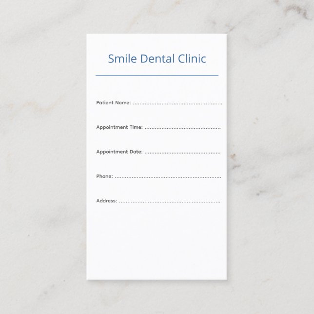 Vertical Dental Appointment Card Clean Design Terminkarte (Vorderseite)