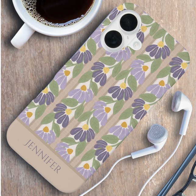 Vertical Floral Personalized Name Phone Case  iPhone 16 Hülle (Vertical Floral Personalized Phone Case – Custom Name Design in Soft Pastels)