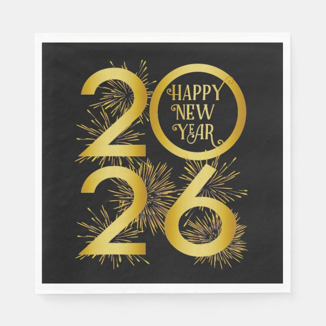 Vertical Gold 2026 New Year Design with Fireworks Serviette (Vorderseite)