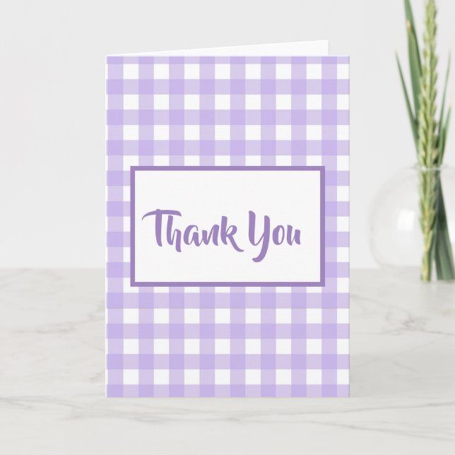 Vertical Lilac Gingham Danke-Karte Karte (Vorderseite)