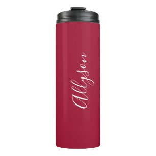 Vertical Name, White Script, Deep Red Thermosbecher