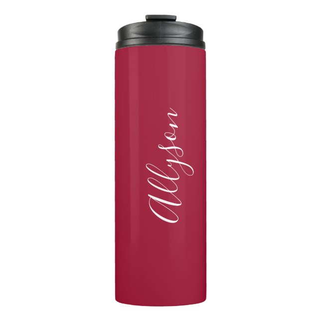 Vertical Name, White Script, Deep Red Thermosbecher (Vorderseite)
