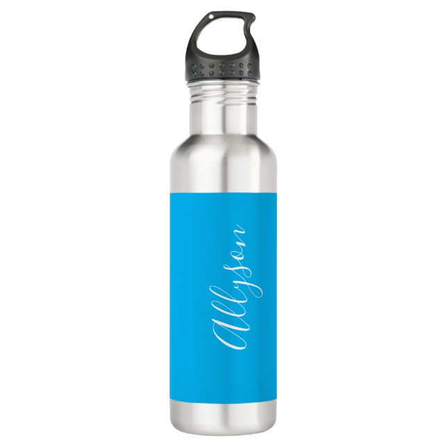 Vertical Name, White Script, Sky Blue Edelstahlflasche (Vorderseite)