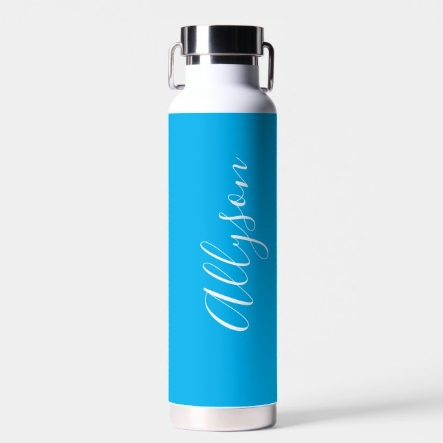 Vertical Name, White Script, Sky Blue Trinkflasche (Vorne)