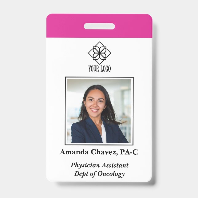 Vertical Pink Custom Employee ID Photo Name Ausweis (Front)