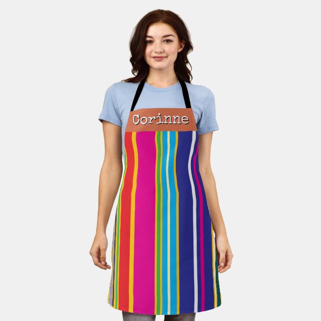 Vertical Retro Stripes Colorful Apron Schürze (Getragen)