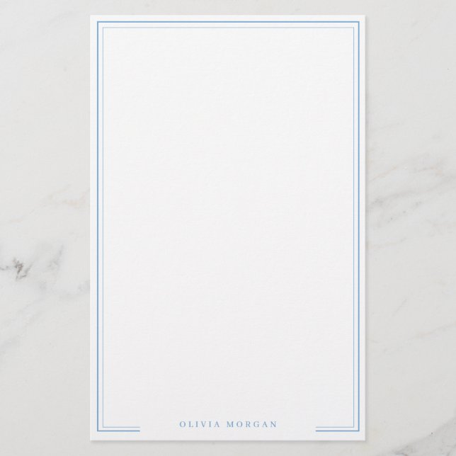 Vertical Simple Dusty Blue Border Name Stationery Briefpapier (Vorderseite)