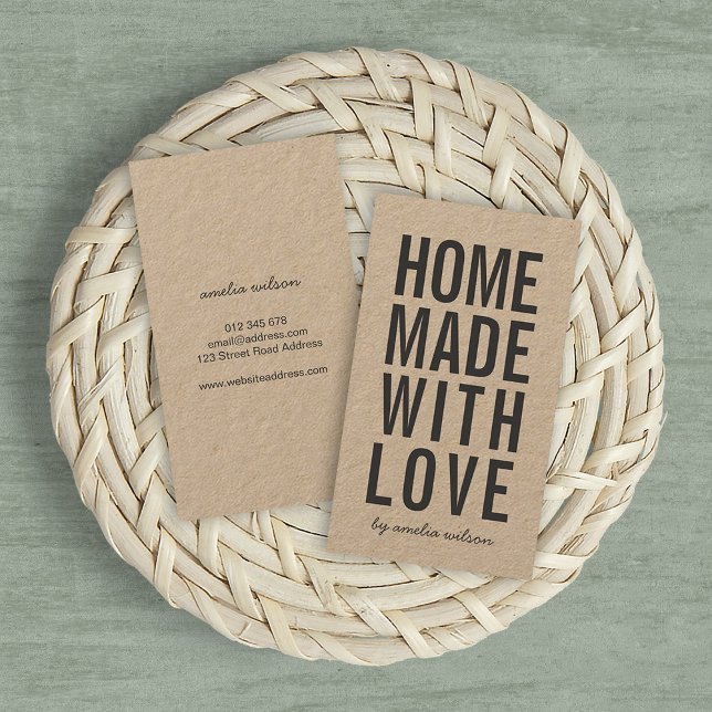 Vertical Simple Rustic Homemade With Love Kraft Visitenkarte (Von Creator hochgeladen)