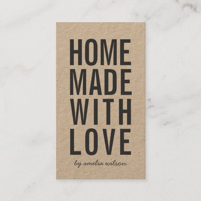 Vertical Simple Rustic Homemade With Love Kraft Visitenkarte (Vorderseite)