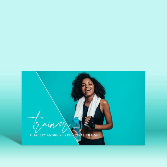 Vertikal Aquamarin | Personal Trainer QR Code Foto Visitenkarte (Von Creator hochgeladen)