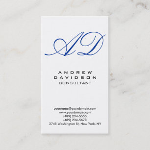 Vertikal Blue White Script Monogram Business Card Visitenkarte