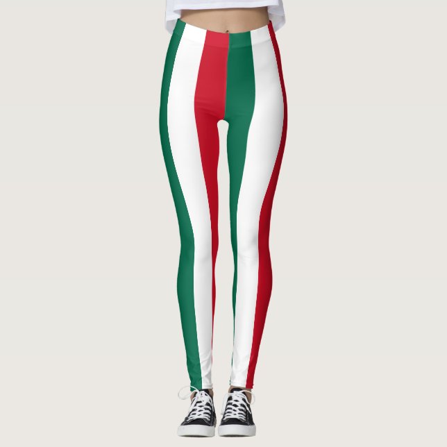 Vertikal gestrichelte mexikanische Flaggenfarben Leggings (Vorderseite)