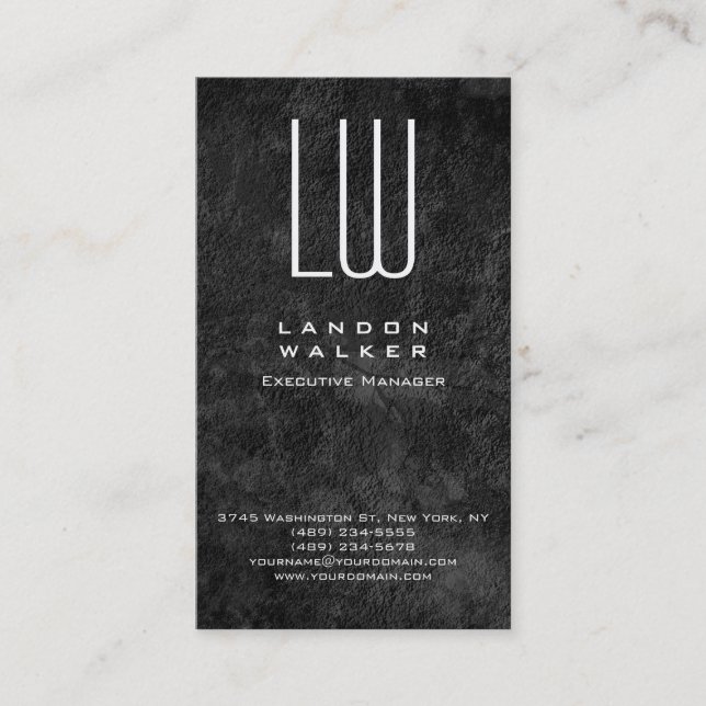 Vertikal grau beruflich, einfach, modern, monogram visitenkarte (Vorderseite)