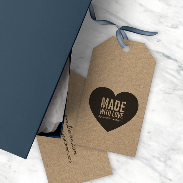 Vertikal kühl rustikal hergestellt mit Liebe Heart Geschenkanhänger (Von Creator hochgeladen)