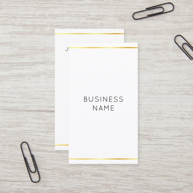 Vertikal Moderne elegante Corporate Gold Streifen Visitenkarte (Vorderseite/Rückseite Beispiel)