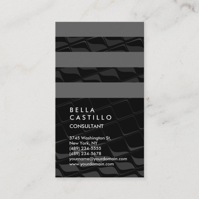 Vertikal Schwarz Streifen Trendy Consultant Visitenkarte (Vorderseite)