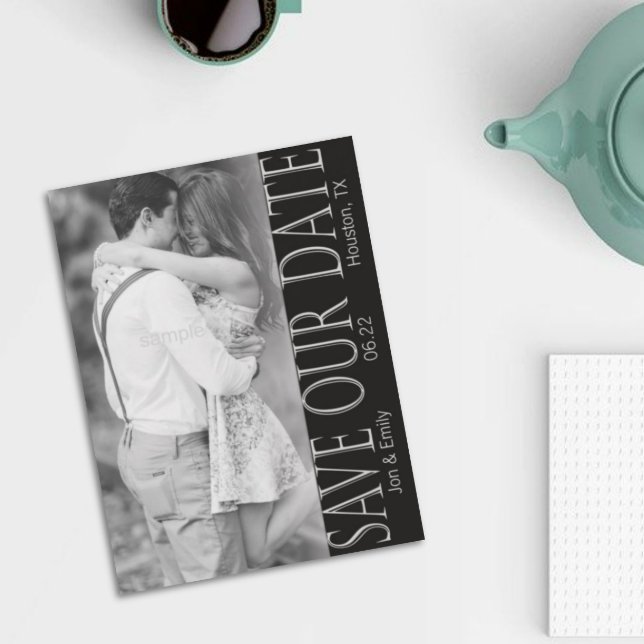 Vertikal Schwarz und Weiß Save the Date 5 x 7 Ankündigung (Von Creator hochgeladen)