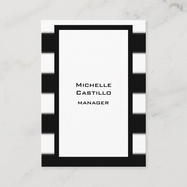 Vertikal Schwarz-weiß gestreift Schlicht modern Visitenkarte (Vorderseite)