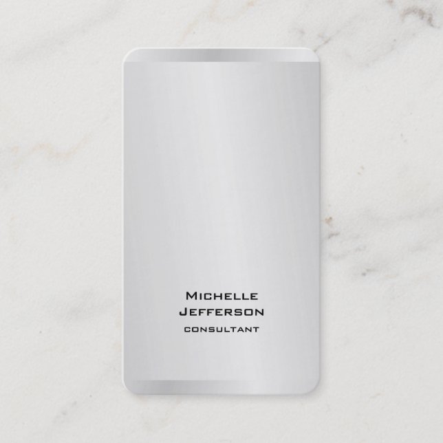 Vertikal Silver Gray Stilvoll modern und modern Visitenkarte (Vorderseite)