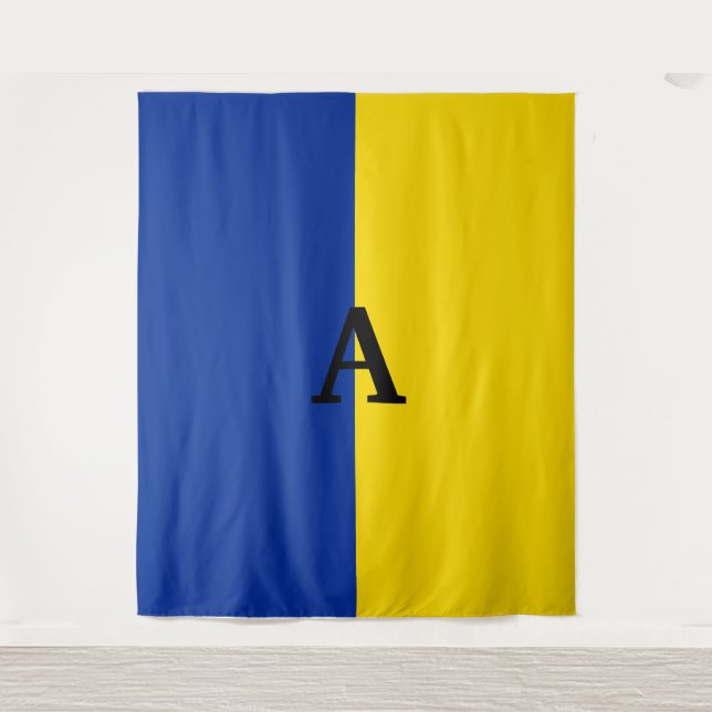 Vertikal Ukraine Flaggen blau und gelb monogramm Wandteppich (Vorderseite)