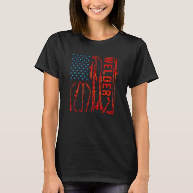 Vertikal USA Flaggen Red Lines Patriotic Welding f T-Shirt (Vorderseite)