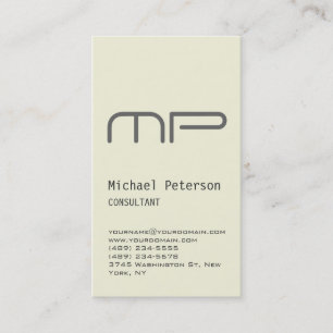 Vertikale Beige Gray Monogram Trendy Business Card Visitenkarte