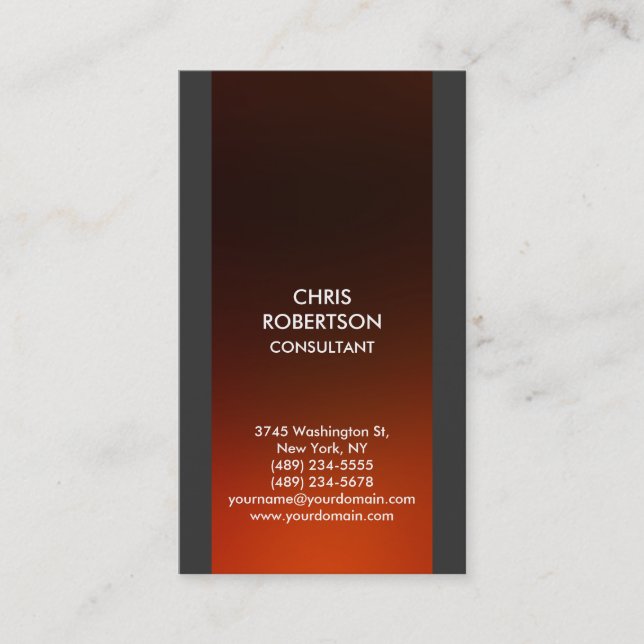 Vertikale, braune, rote Orange Gray Business Card Visitenkarte (Vorderseite)
