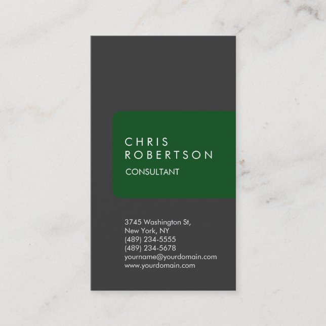 Vertikale, einzigartige Graue Grünstreifen-Visiten Visitenkarte (Vorderseite)