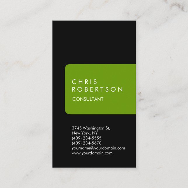 Vertikale, einzigartige schwarz-grüne Streifenkart Visitenkarte (Vorderseite)