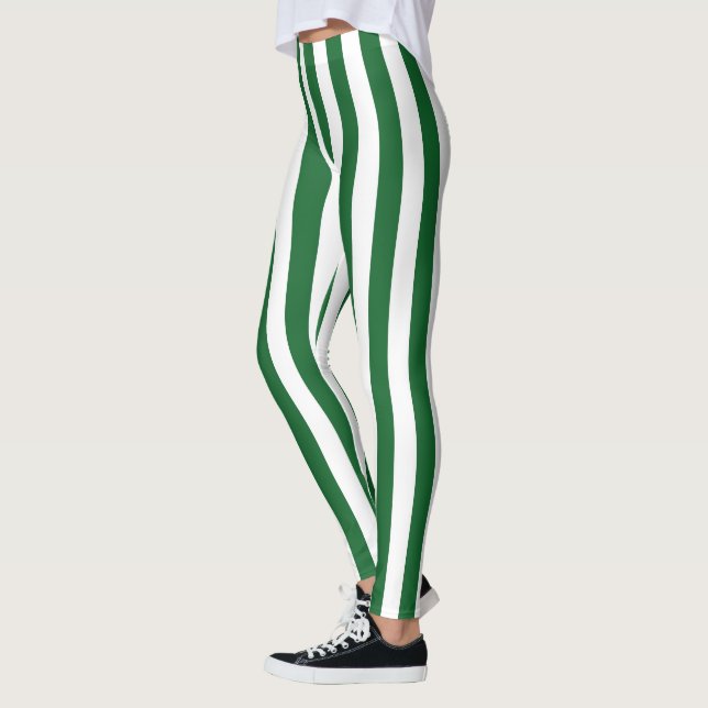 Vertikale grüne und weiße Streifen Leggings (Links)