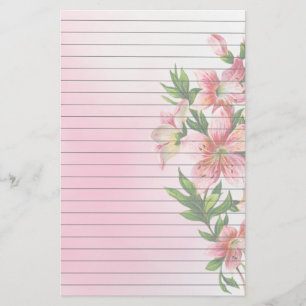 Vertikale Gruppe rosa Blumen gezeichnet Briefpapier